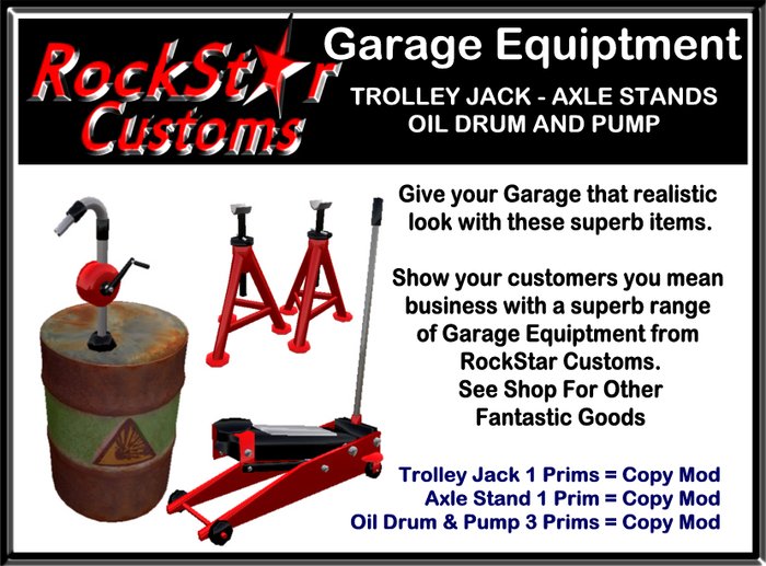 Second Life Marketplace GARAGE EQUIPTMENT TROLLEY JACK AXLE STANDS